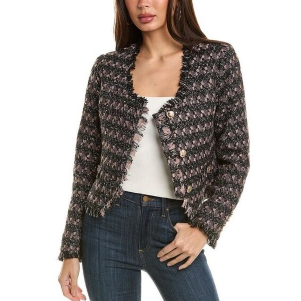 NWT Walter Baker Inaya Tweed Cropped Jacket Black Pink Coquette Anthropologie Md